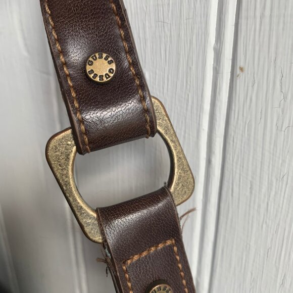 Vintage Y2K Guess Denim Shoulder Bag Spell Out Logo Rhinestones FLAW READ Brass - Picture 5 of 14